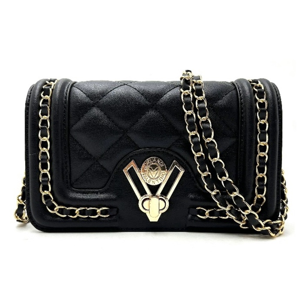 New Valentino Black Quilted Crossbody Bag with Gold Chain